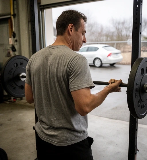 Imran Ansari loading plates onto a barbell