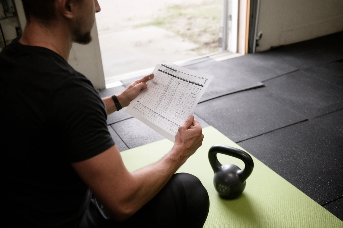 A member reading a printed plan between sets
